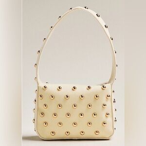 Anthropologie Studded Velvet Shoulder Bag in White NWT